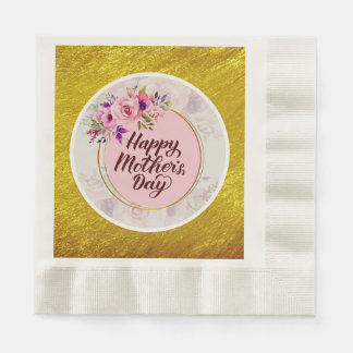 Elegant Floral "Happy Mother's Day" with Pink Rose Napkin