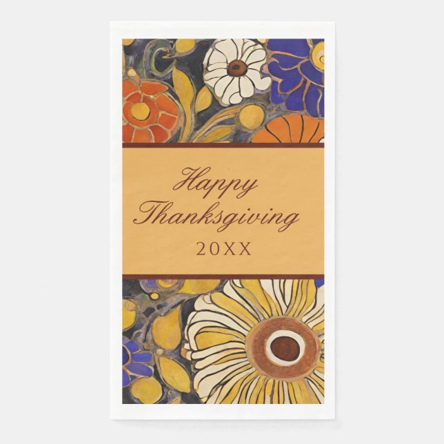 Elegant Floral Happy Thanksgiving  Napkin (Front)