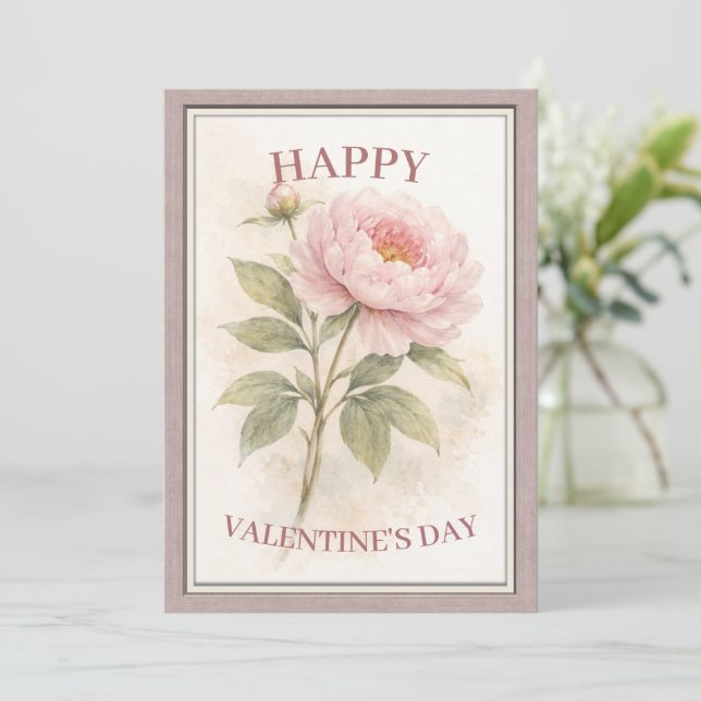 Elegant Floral Happy Valentine’s Day Card (Standing Front)