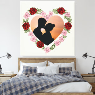Elegant Floral Heart Custom Photo Canvas Romantic Print
