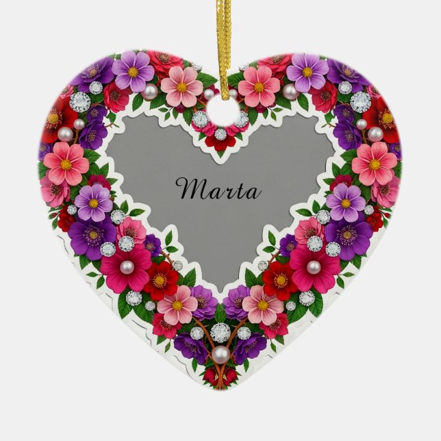 Elegant Floral Heart Design Ceramic Ornament (Front)