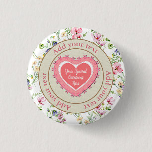 Elegant Floral Heart Frame: for Every Occasion 1 Inch Round Button