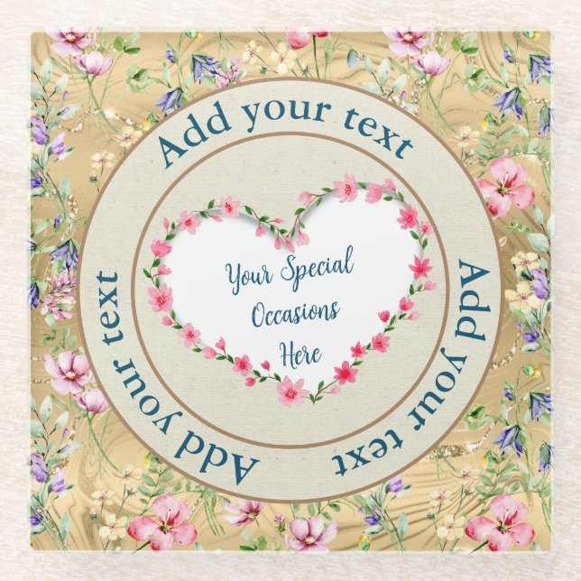 Elegant Floral Heart Frame: for Every Occasion Glass Coaster (Front)