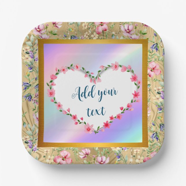 Elegant Floral Heart Frame: for Every Occasion Paper Plate (Front)