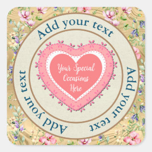Elegant Floral Heart Frame: for Every Occasion Square Sticker