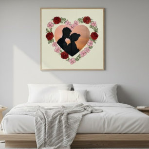 Elegant Floral Heart Personalised Photo Glossy  Poster