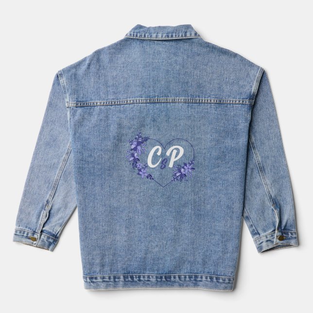 Elegant Floral Heart Purple Personalized Monogram  Denim Jacket (Back)