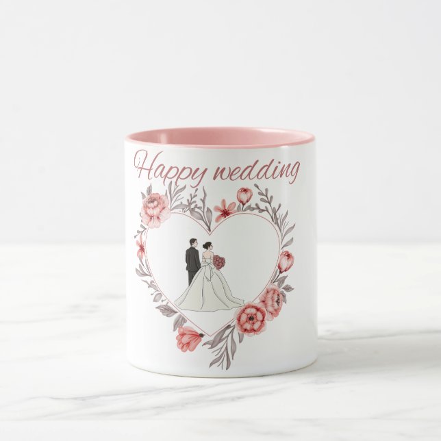 Elegant Floral Heart Wedding Couple Mug (Centre)