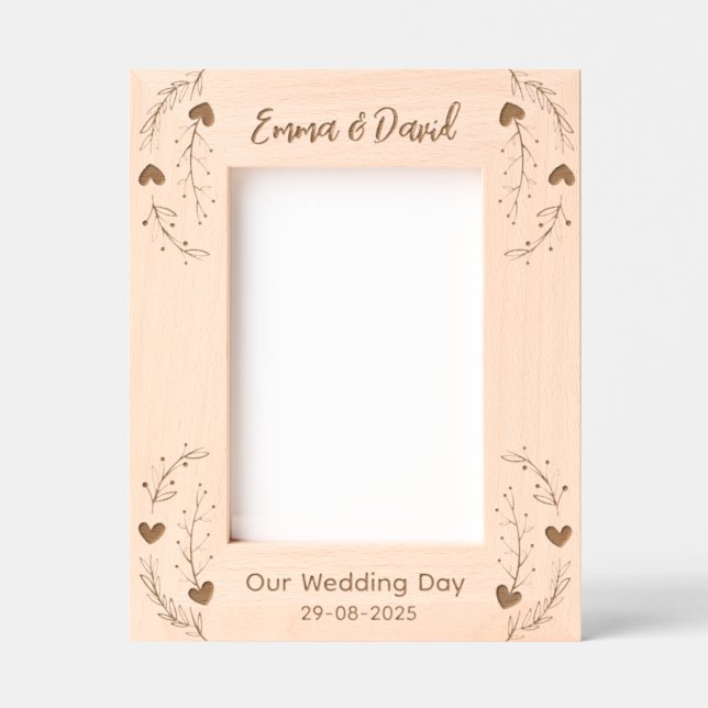 Elegant Floral Heart Wedding Newlywed Couple  Etched Frames (Front)