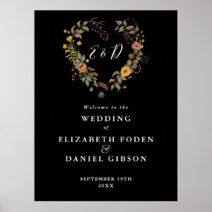 Elegant Floral Heart Wedding Welcome Sign