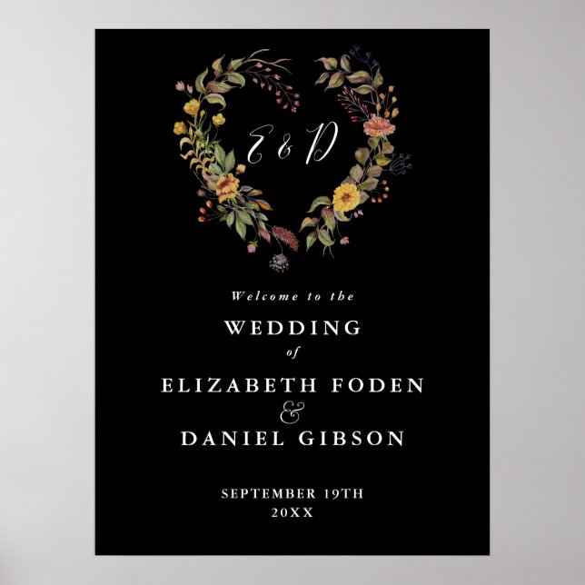 Elegant Floral Heart Wedding Welcome Sign (Front)