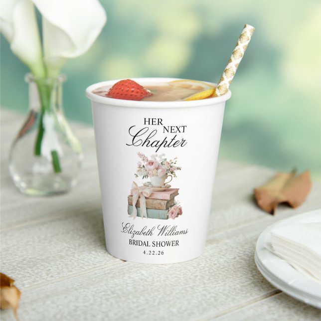 Elegant Floral Her Next Chapter Bridal Shower  Paper Cups (Insitu)
