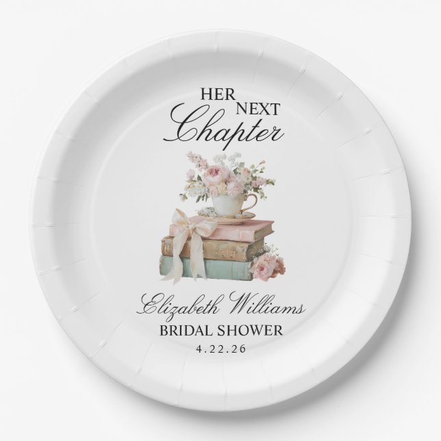 Elegant Floral Her Next Chapter Bridal Shower  Paper Plate (Front)