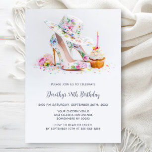 Elegant Floral High Heel Shoes Birthday Party Invitation