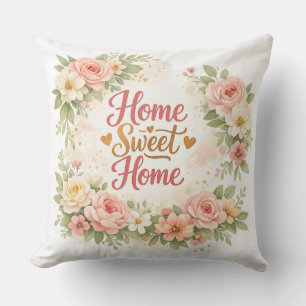 Elegant Floral Home Sweet Home Throw Pillow