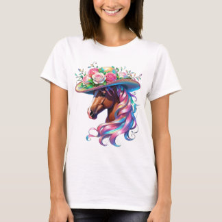 Elegant Floral Horse Hat Design – Derby Day 2025  T-Shirt