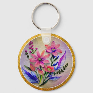 Elegant Floral I Watercolor Pink and Purple Flower Keychain