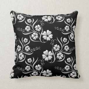 Elegant Floral in Black and White Throw Pillow