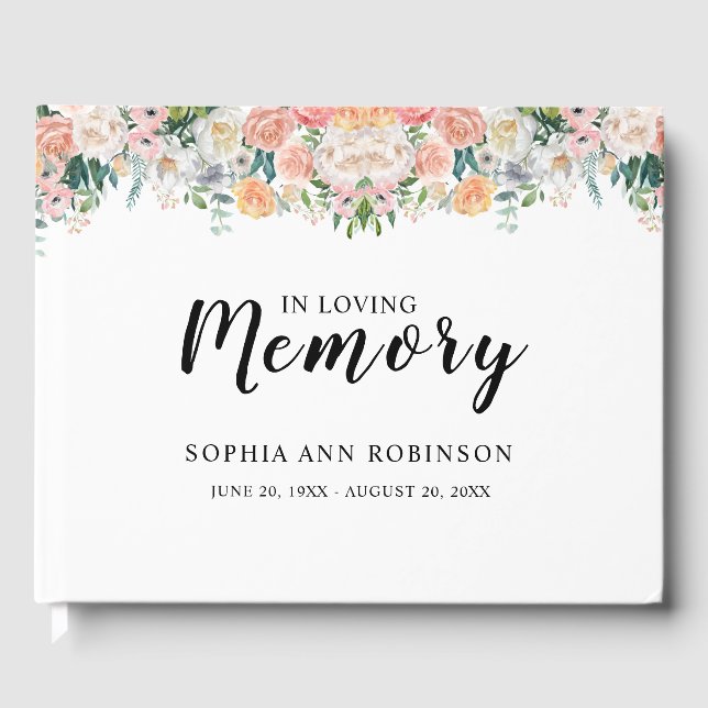 Elegant Floral In Loving Memory Funeral Guest Book (Front)