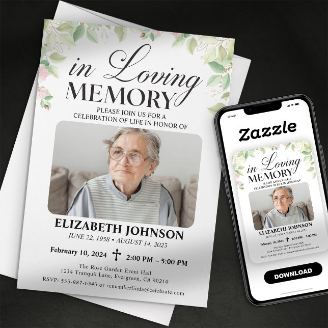 Elegant Floral In Loving Memory Funeral Memorial Invitation (Creator Uploaded)