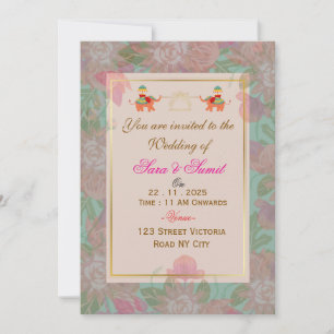 Elegant Floral Indian Wedding Invitation Card 