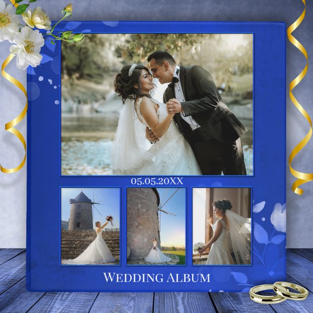 Élégant Floral Indigo Blue Custom Photos Classeur (Créateur téléchargé)