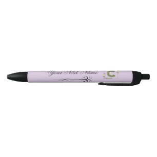 Elegant Floral Initial C Black Ink Pen
