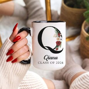Elegant Floral Initial Custom Mug Gift for Grads