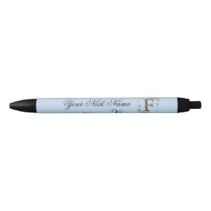 Elegant Floral Initial F Black Ink Pen