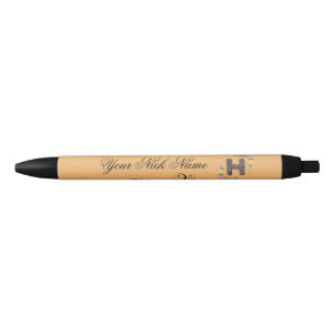 Elegant Floral Initial H Black Ink Pen