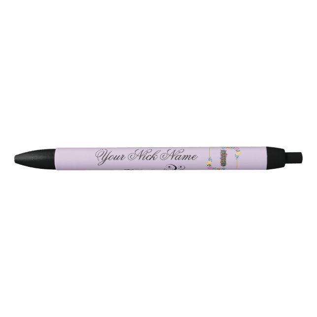 Elegant Floral Initial I Black Ink Pen (Front)