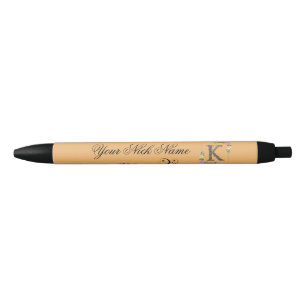 Elegant Floral Initial K Black Ink Pen