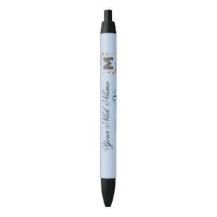 Elegant Floral Initial M Black Ink Pen