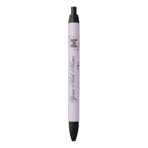 Elegant Floral Initial N Black Ink Pen