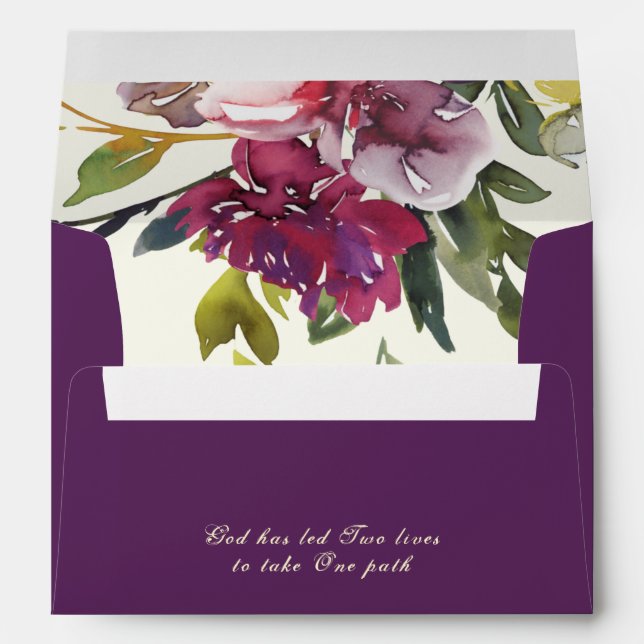 Elegant Floral Inspirational Wedding Dark Purple Envelope (Back (Bottom))
