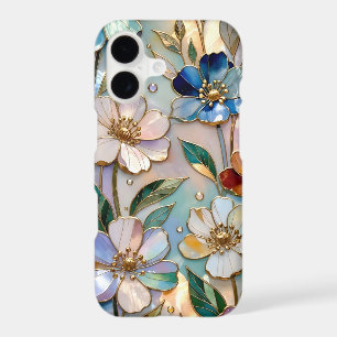 Elegant Floral iPhone Case Blue Gold Flower