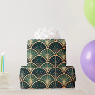 Elegant Floral Islamic Green Black Gold Art Deco Wrapping Paper