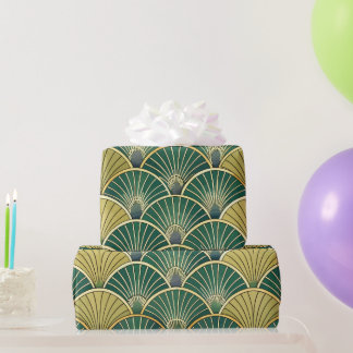 Elegant Floral Islamic Green Gold Art Deco Wrapping Paper