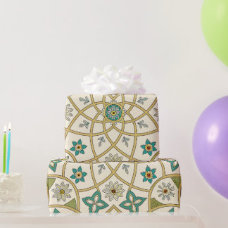 Elegant Floral Islamic Green Gold Wrapping Paper