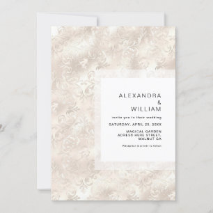 Elegant Floral Ivory Faux Foil Pearl Glam Wedding Invitation