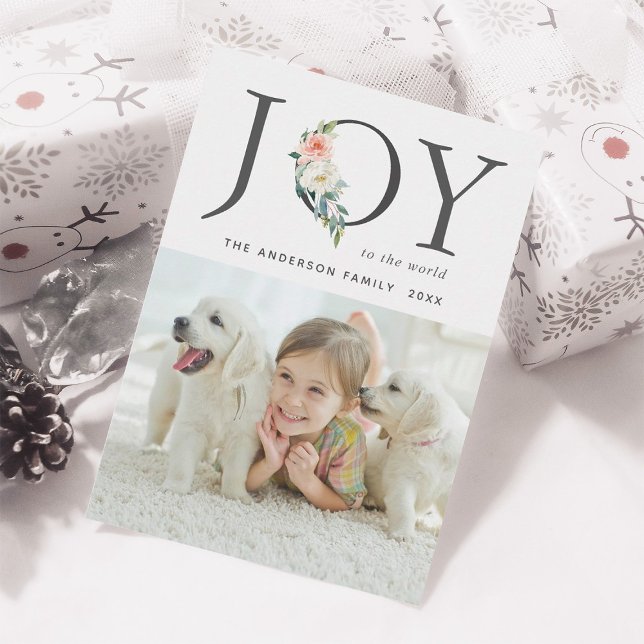 Elégant Floral Joy Noël Carte photo de vacances (Créateur téléchargé)