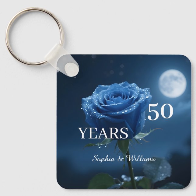 Elegant Floral Keepsake – Romantic Blue Rose Gift Keychain (Front)