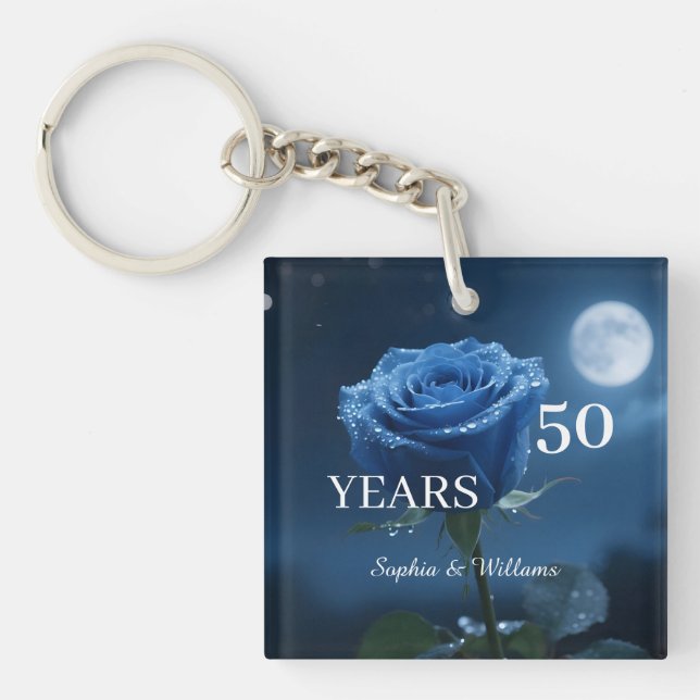 Elegant Floral Keepsake – Romantic Blue Rose Gift Keychain (Front)