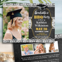 Elegant Floral Lace 4 Photo Graduation BBQ Party