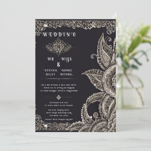 Elegant Floral Lace Design Invitation (Standing Front)