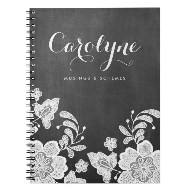 Elegant Floral Lace on Chalkboard Personalized Notebook (Front)
