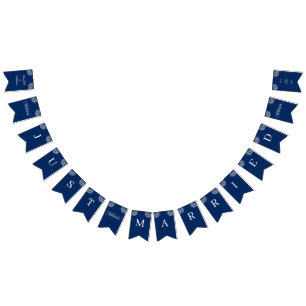 Elegant Floral Lace on Navy Blue Wedding Bunting Flags