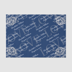 Elegant Floral Lace on Navy Blue Wedding Tissue Paper