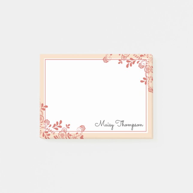 Elegant Floral Lace Script Name Post-it Notes (Front)