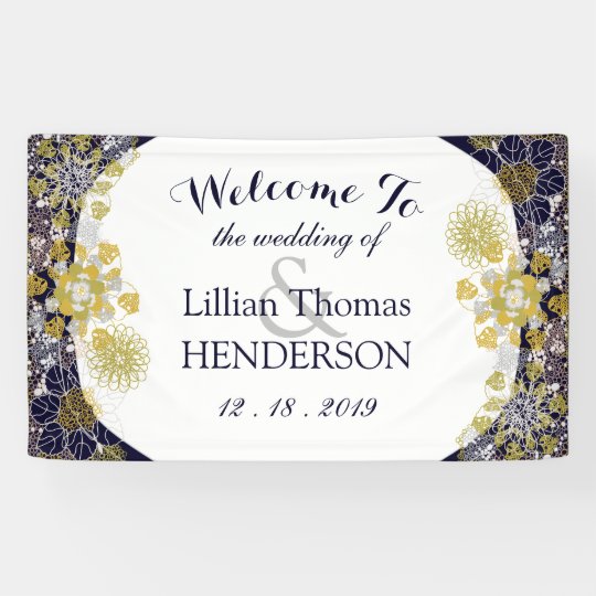 Elegant Floral Lace Silver Gold Wedding Party Banner